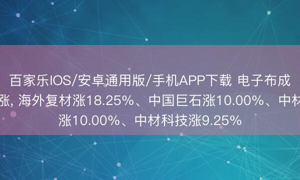 百家樂IOS/安卓通用版/手機APP下載 電子布成見板塊集體大漲， 海外復材漲18.25%、中國巨石漲10.00%、中材科技漲9.25%