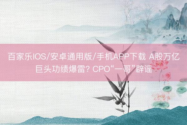 百家樂IOS/安卓通用版/手機APP下載 A股萬億巨頭功績爆雷? CPO“一哥”辟謠