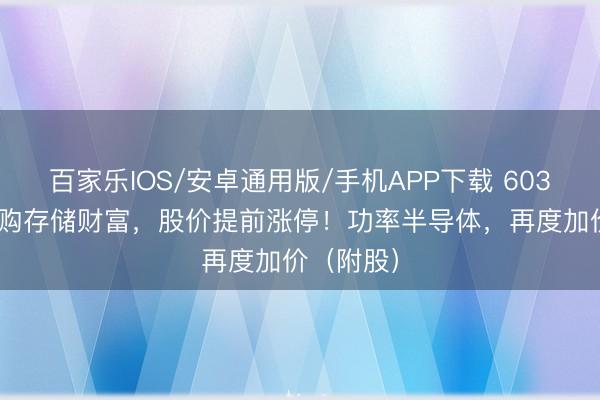 百家樂IOS/安卓通用版/手機APP下載 603137，收購存儲財富，股價提前漲停！功率半導體，再度加價（附股）